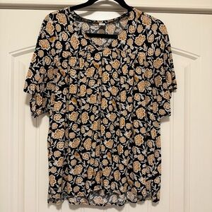 Old Navy peasant blouse, black with ochre flowers
